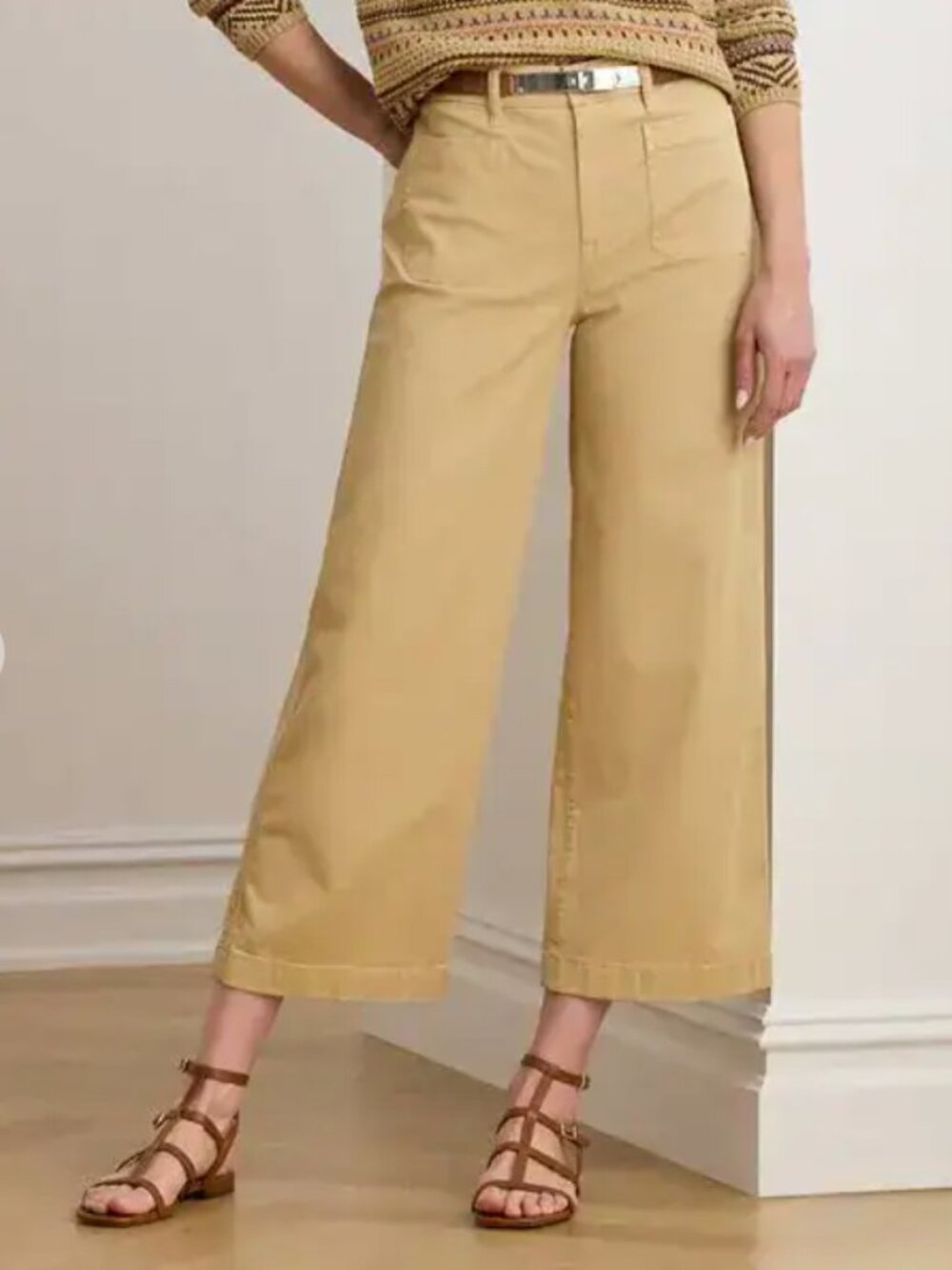 Lauren Ralph Lauren Wide-Leg Stretch Cropped Chino Pants in Tan